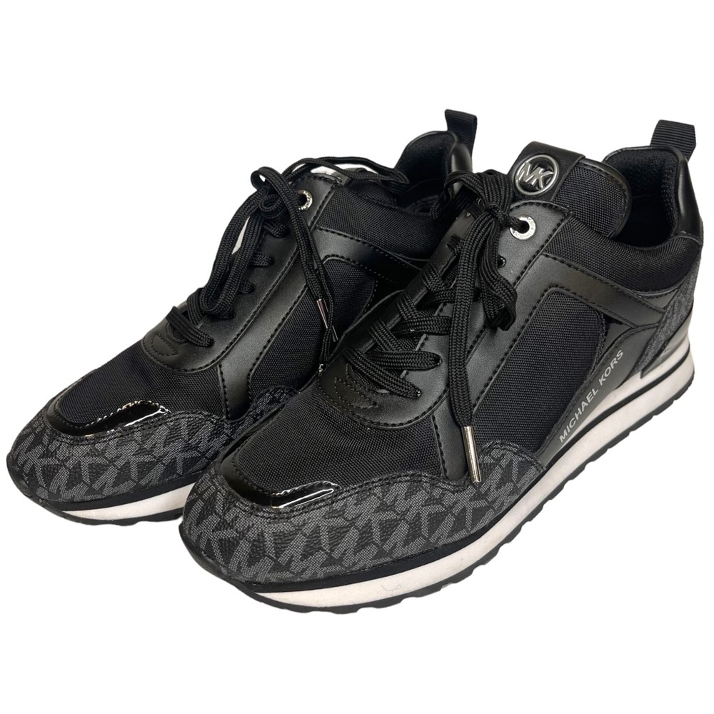 Michael Kors Wilma Logo Black Trainer Tennis Shoes Size 8.5